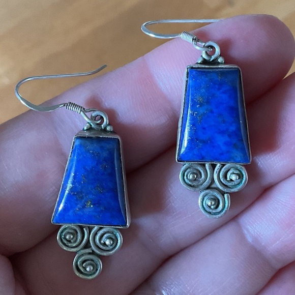 NWOT Sterling Silver 925 Lapis Lazuli Greek design earrings - Picture 5 of 10
